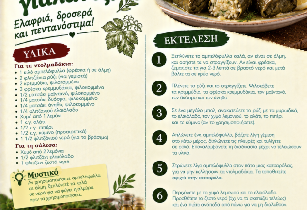 Απίθανη συνταγή για ντολμαδάκια γιαλαντζί