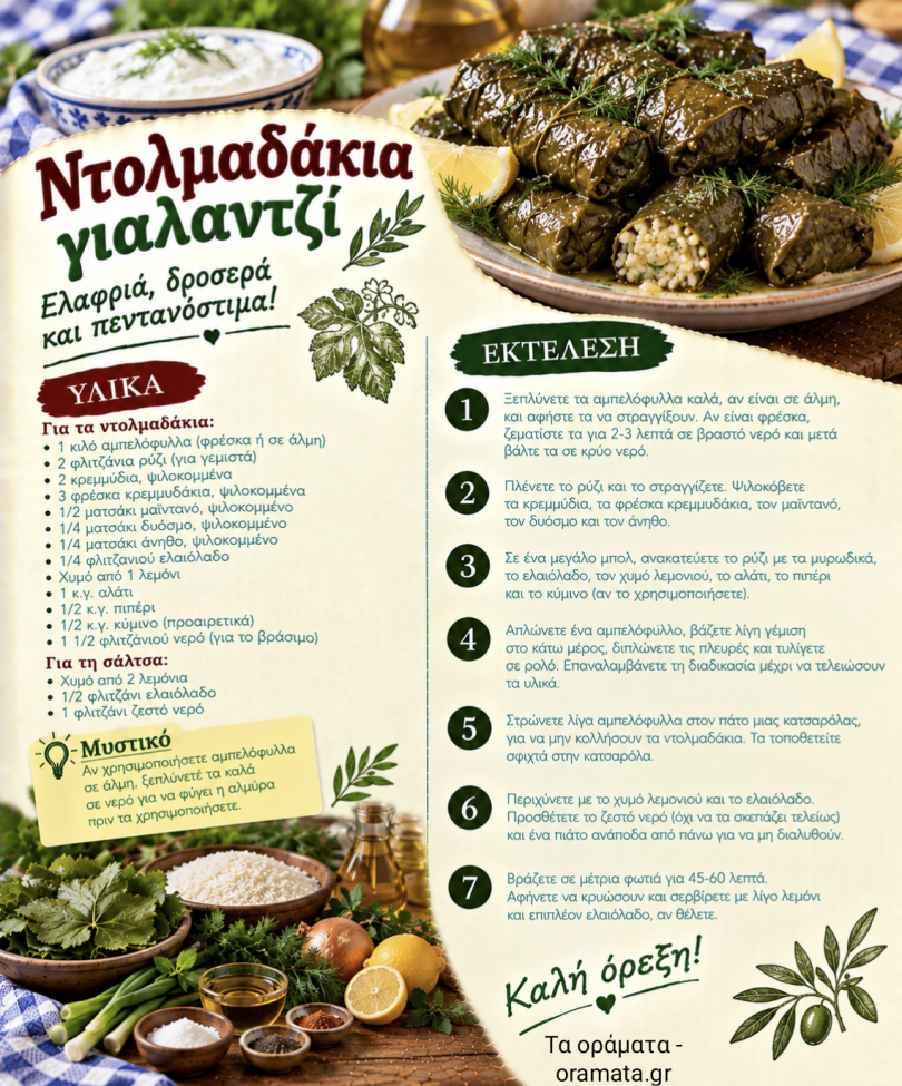 Απίθανη συνταγή για ντολμαδάκια γιαλαντζί Απίθανη συνταγή για ντολμαδάκια γιαλαντζί