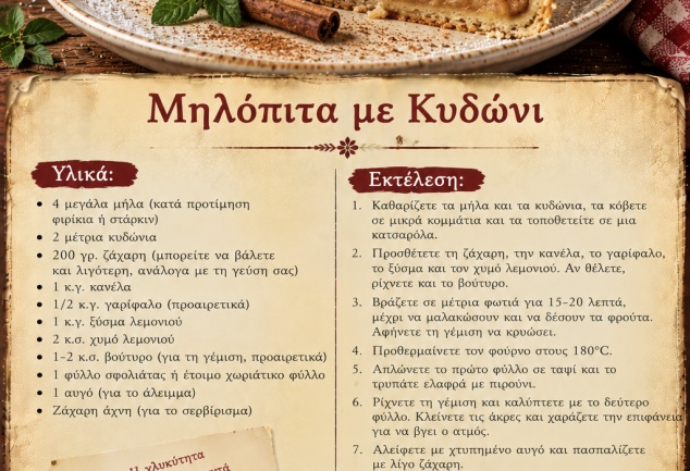 Εύκολη συνταγή για μηλόπιτα με κυδώνι