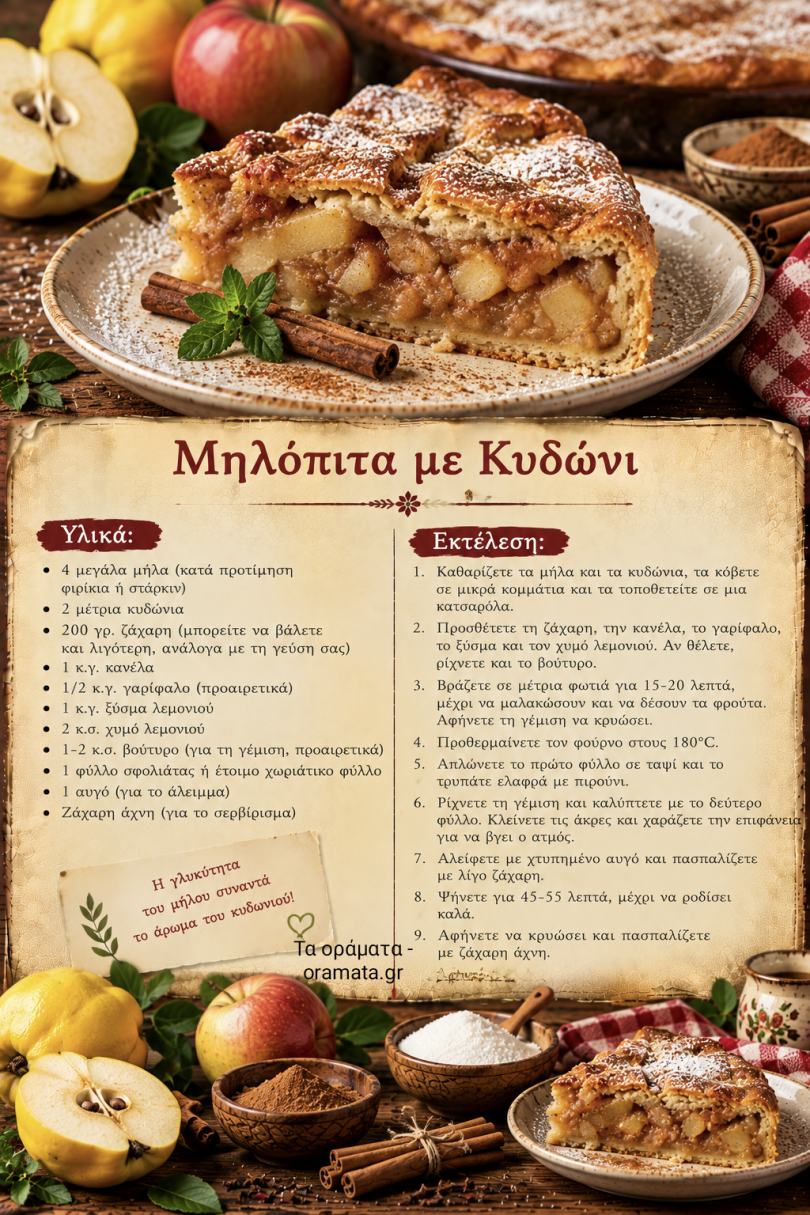 Εύκολη συνταγή για μηλόπιτα με κυδώνι Εύκολη συνταγή για μηλόπιτα με κυδώνι