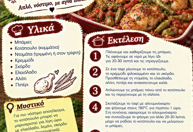 Εύκολη συνταγή για μπάμιες κοκκινιστές με κοτόπουλο στο φούρνο