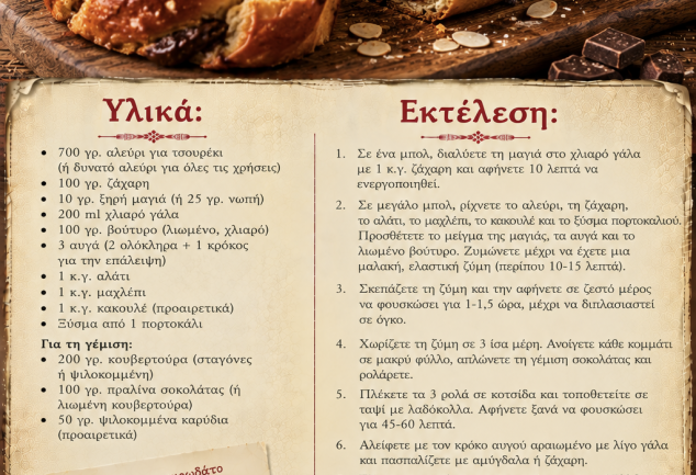 Σπιτική συνταγή για τσουρέκι με σοκολάτα