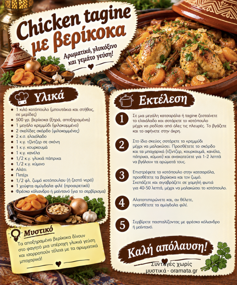 Συνταγή για Chicken tagine με βερίκοκα Συνταγή για Chicken tagine με βερίκοκα