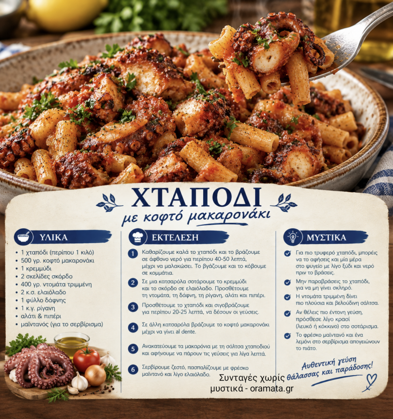 Συνταγή για χταπόδι με κοφτό μακαρονάκι Συνταγή για χταπόδι με κοφτό μακαρονάκι