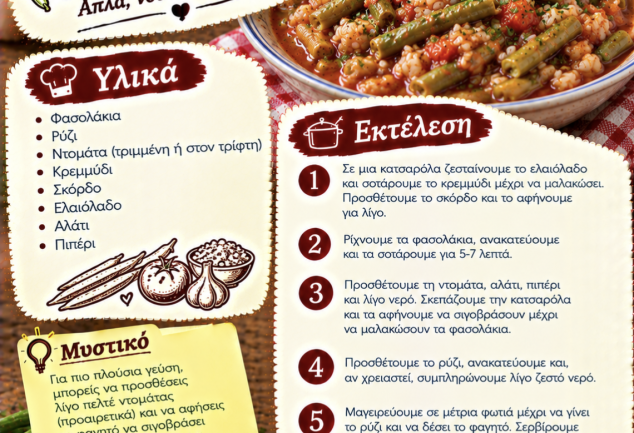 Συνταγή για φασολάκια με ρύζι