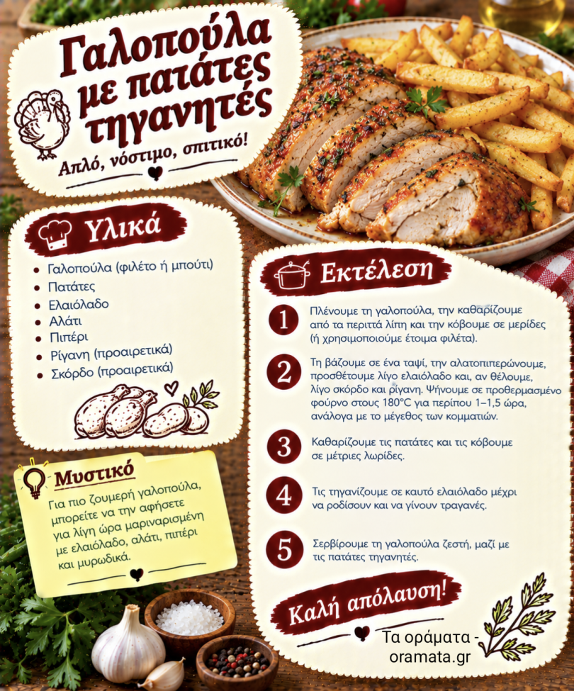 Συνταγή για γαλοπούλα με πατάτες τηγανητές Συνταγή για γαλοπούλα με πατάτες τηγανητές