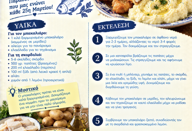 Συνταγή για μπακαλιάρο σκορδαλιά