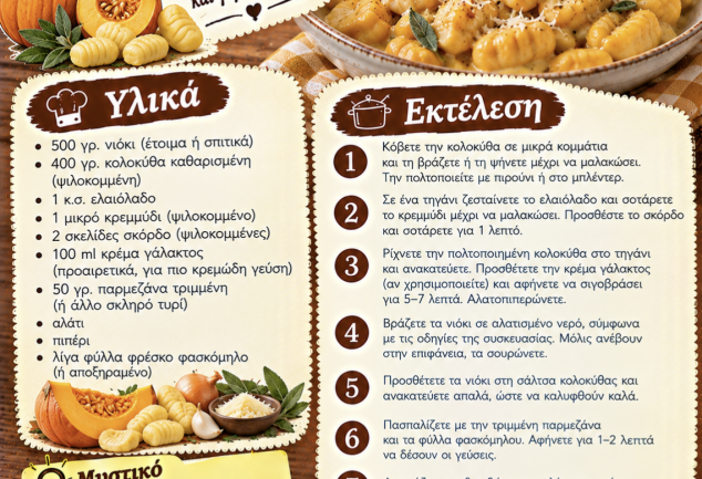 Συνταγή για νιόκι με κολοκύθα