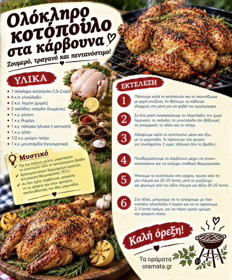 Συνταγή για ολόκληρο κοτόπουλο στα κάρβουνα Συνταγή για ολόκληρο κοτόπουλο στα κάρβουνα