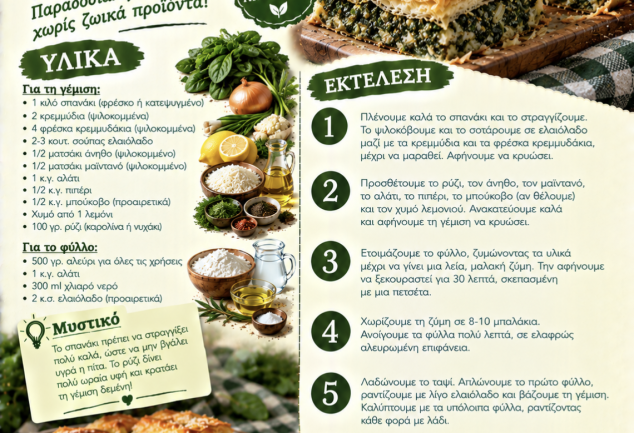 Συνταγή για σπιτική σπανακόπιτα νηστίσιμη
