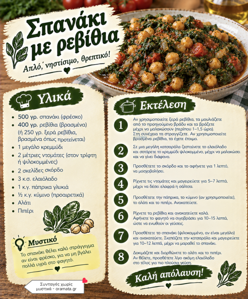 Συνταγή για σπιτικό σπανάκι με ρεβίθια Συνταγή για σπιτικό σπανάκι με ρεβίθια