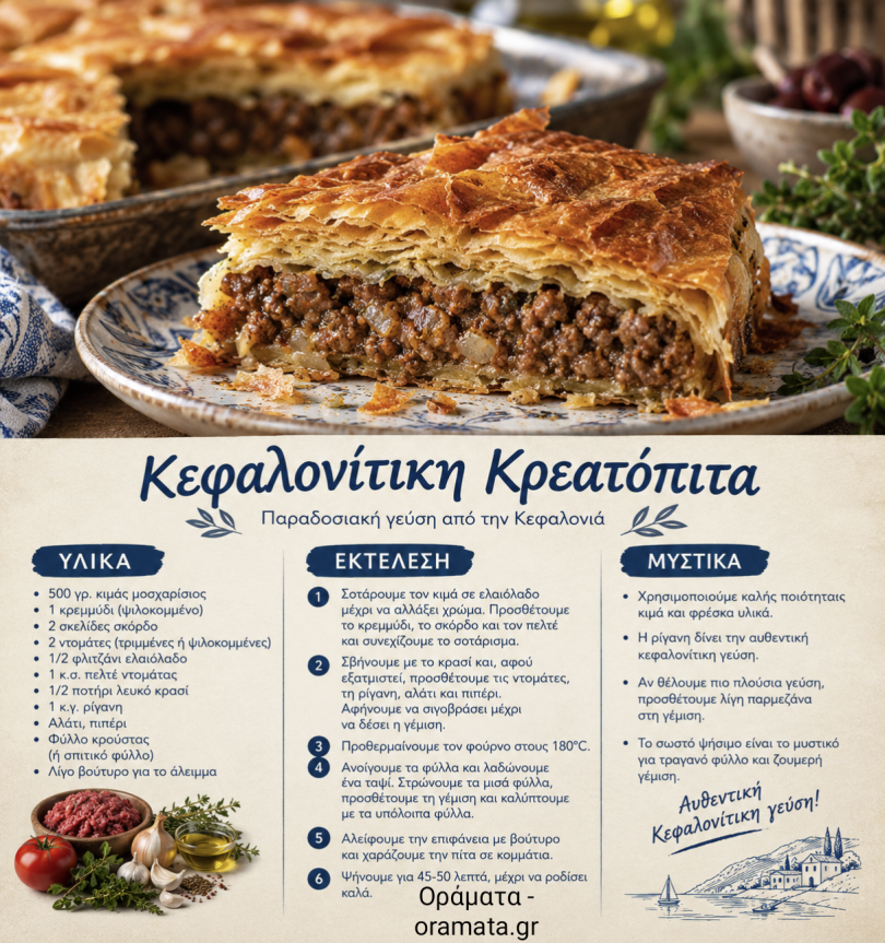 Εύκολη συνταγή για κεφαλονίτικη κρεατόπιτα