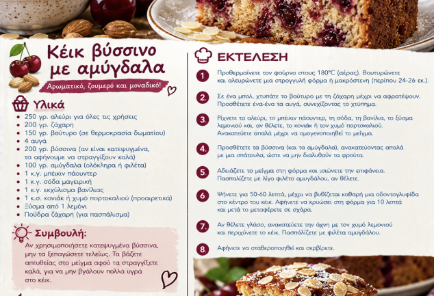 Εύκολη συνταγή για κέικ βύσσινο με αμύγδαλα