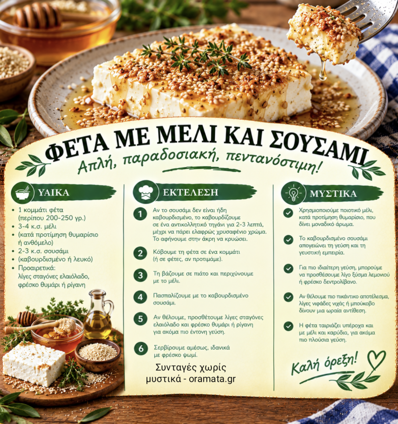 Η συνταγή για φέτα με μέλι και σουσάμι Η συνταγή για φέτα με μέλι και σουσάμι