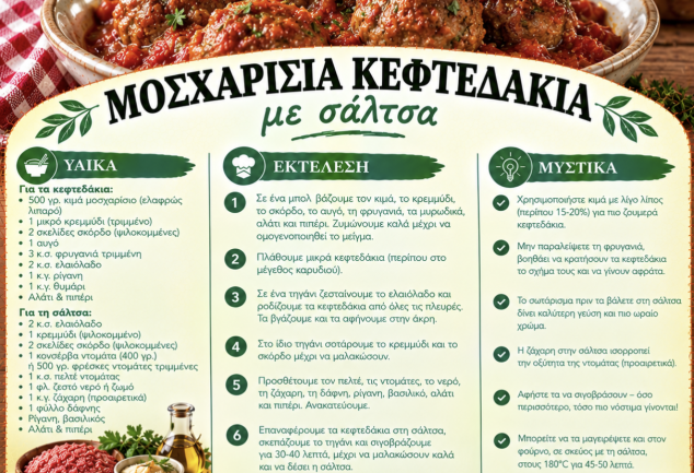 Συνταγή για μοσχαρίσια κεφτεδάκια με σάλτσα ντομάτας