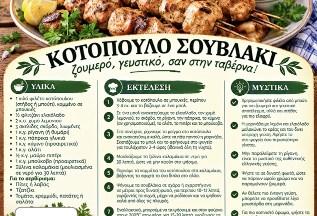 Συνταγή για σπιτικό σουβλάκι κοτόπουλο